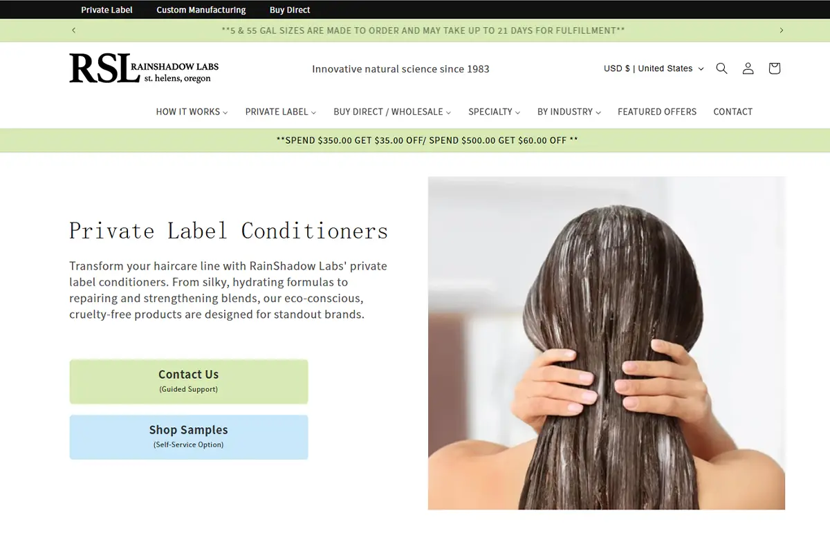 RainShadow Labs private label conditioners for silky, hydrating, repairing, and strengthening natural hair care formulations