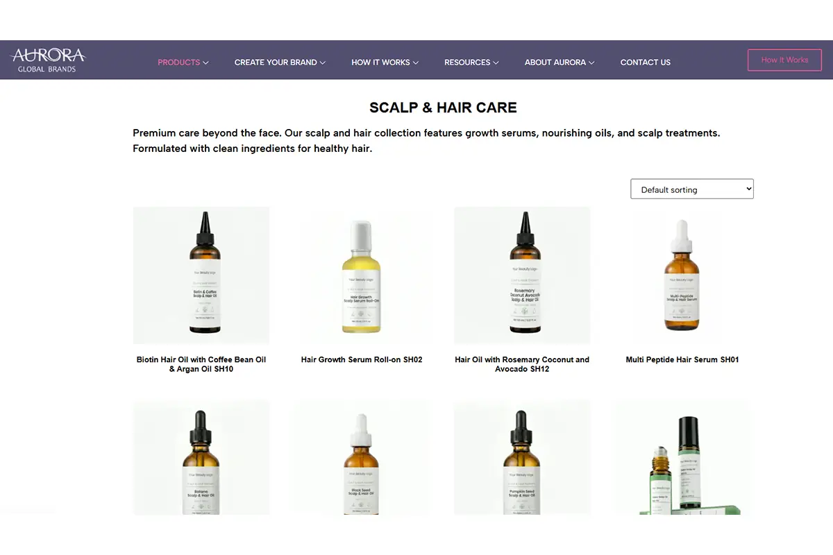Aurora Global Brands private label scalp treatments and hair growth serums