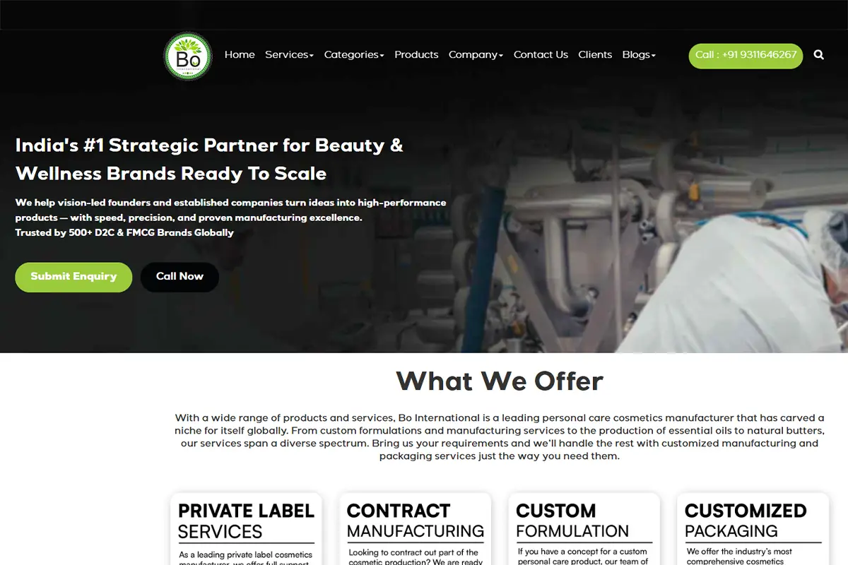 Bo International private label barrier repair cream manufacturing page offering custom formulation, packaging and labeling services.