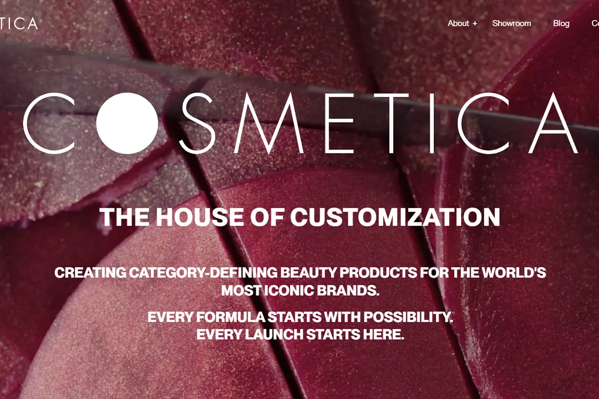Screenshot of Cosmetica Laboratories official website showing custom cosmetics and skincare manufacturing
