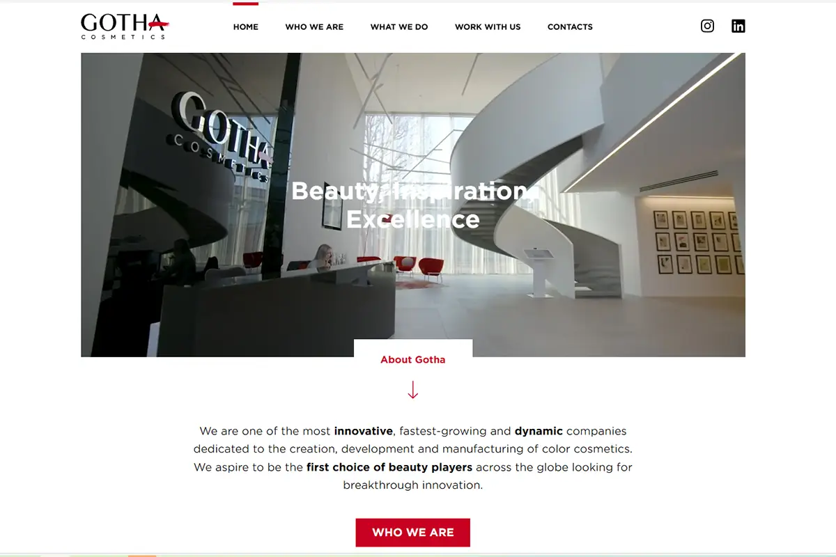 Gotha Cosmetics official website displaying innovative Italian color cosmetics and hybrid formulas