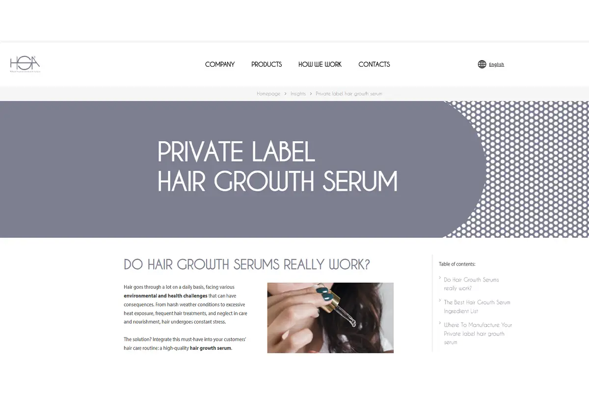 HSA Cosmetics official private label hair growth serum page