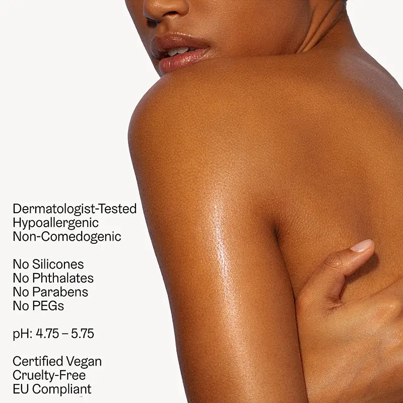 Hypoallergenic non-comedogenic vegan body lotion without silicones phthalates parabens and PEGs