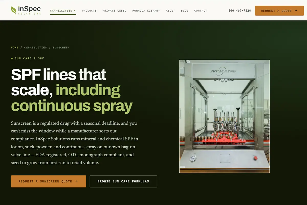 InSpec Solutions Sunscreen and BOV Manufacturing