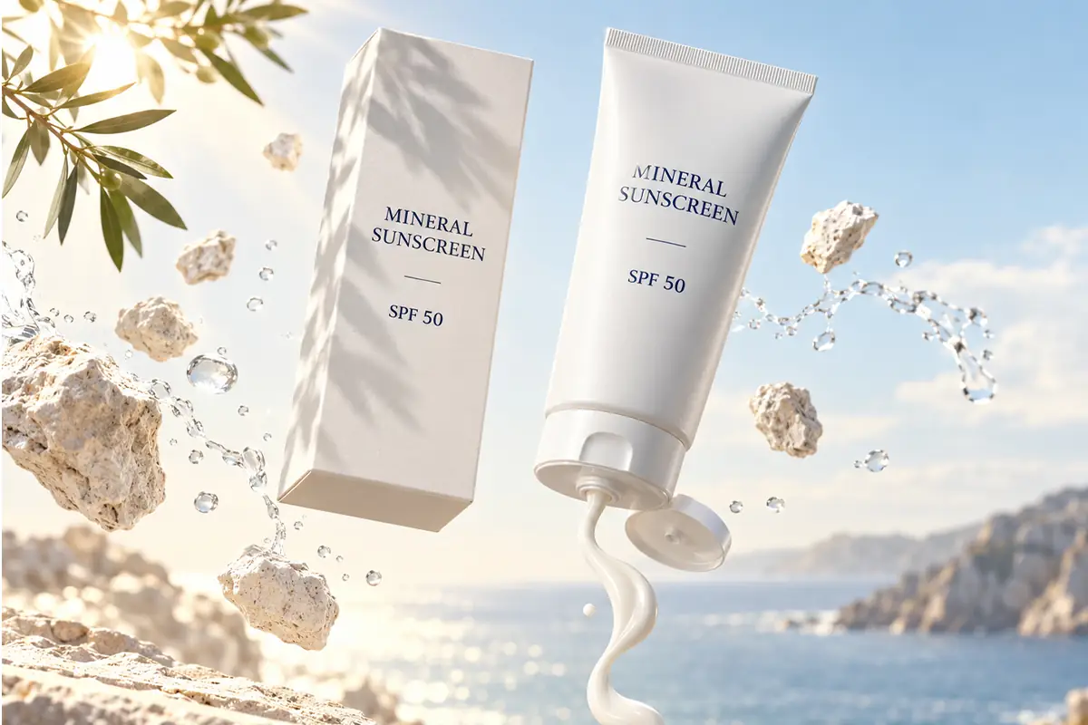 Mineral vs. chemical sunscreen comparison showing how mineral and organic UV filters reduce UV penetration