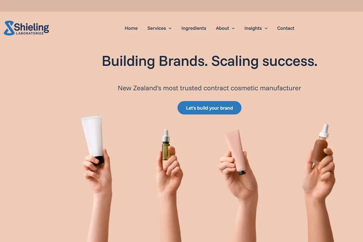 Shieling Laboratories official website showing skincareand cosmetics contract manufacturing services