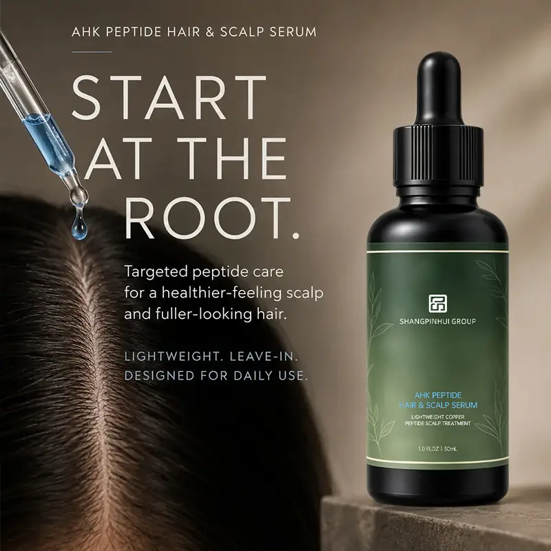 Private label AHK-Cu peptide serum for scalp care and fuller-looking hair