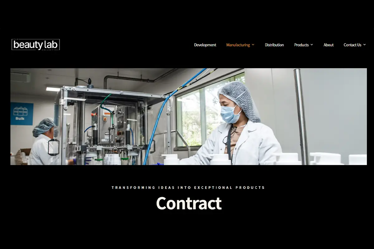 The Beauty Lab Collective official website showing NewZealand contract manufacturing capabilities