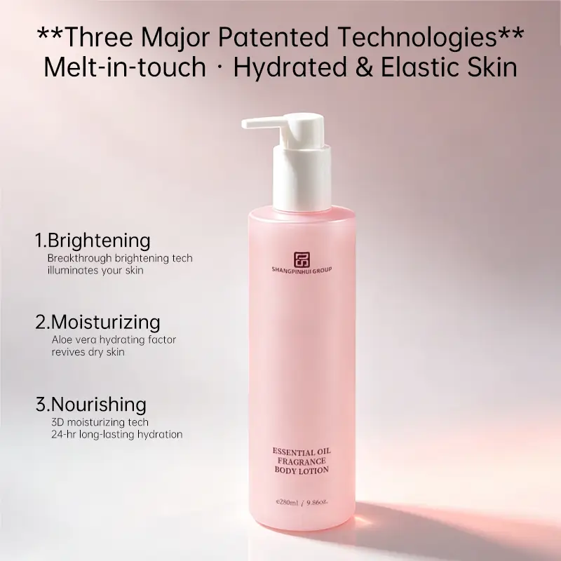 Essential oil fragrance body lotion with brightening moisturizing and nourishing skincare directions