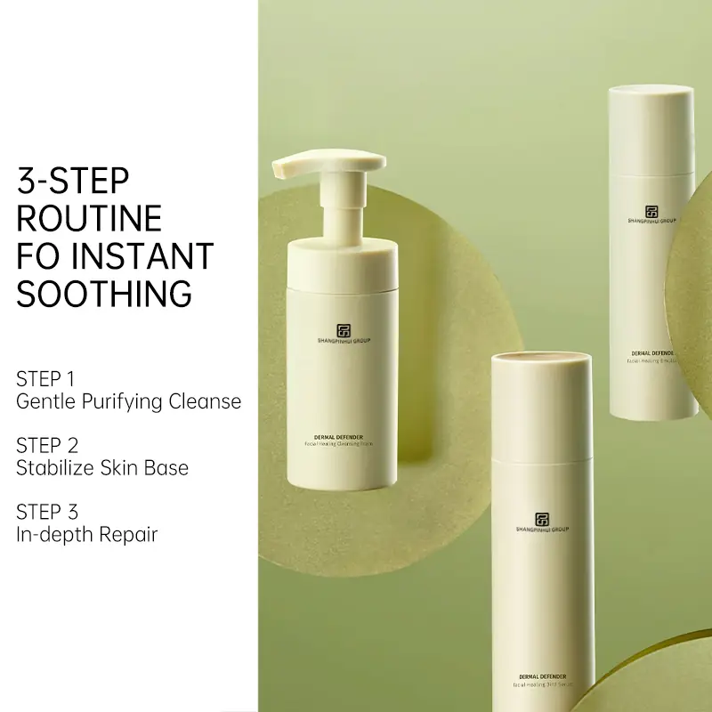 Private label sensitive skin repair skincare set with three step routine for instant soothing