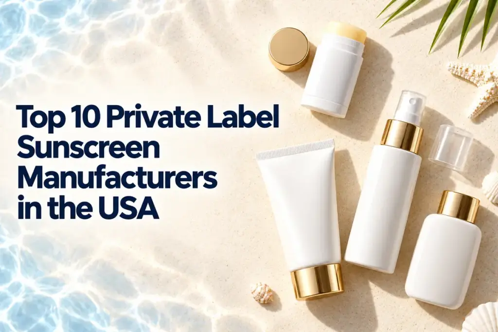 Private label sunscreen products representing leading sunscreen manufacturers in the USA in 2026