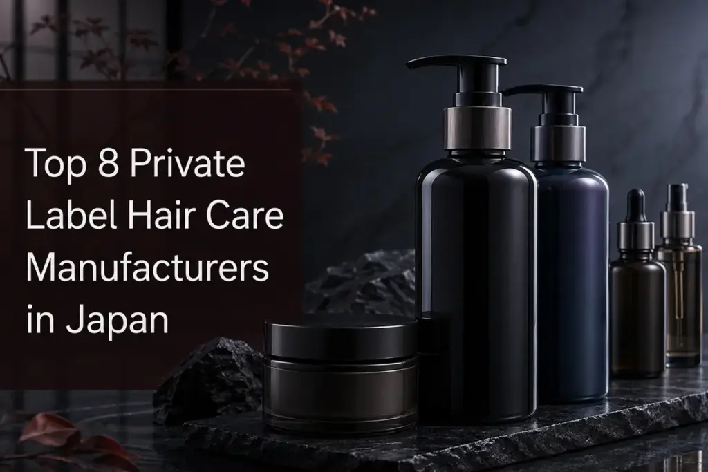 Dark hair care product bottles representing the top 8 private label hair care manufacturers in Japan