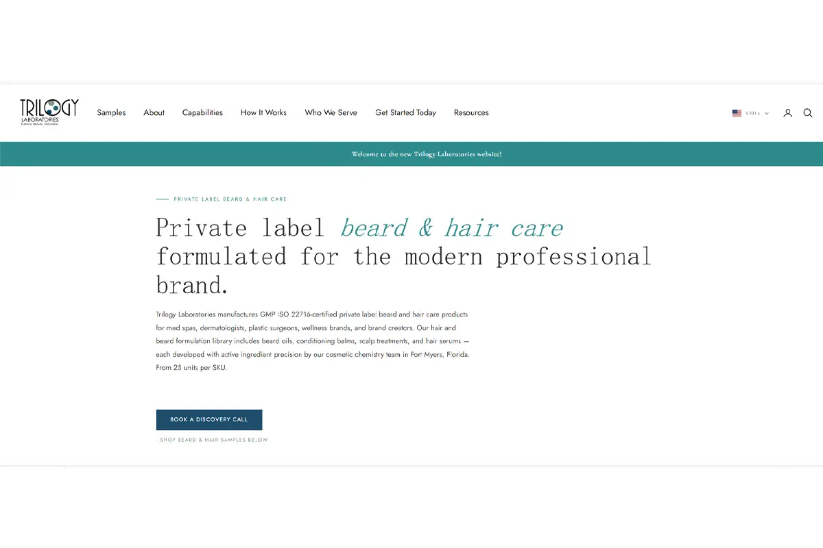 Trilogy Laboratories private label hair serum and scalp treatment collection