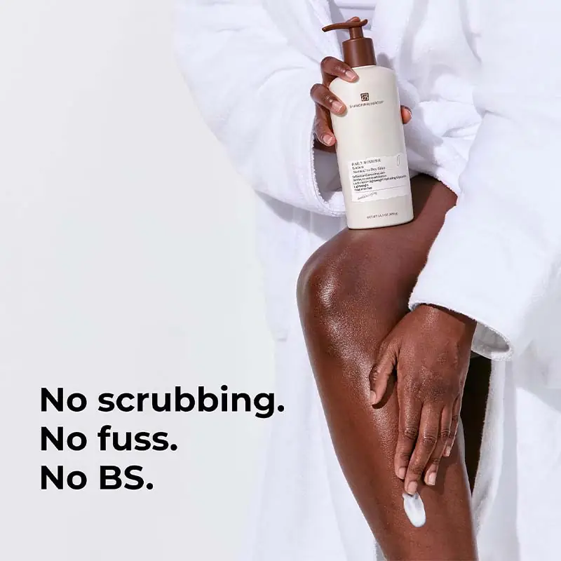 No-scrub lactic acid body lotion for dry rough legs and body skin