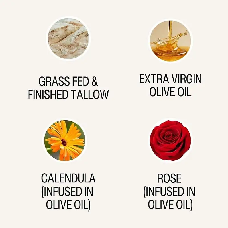 Grass fed tallow and herb infused olive oil balm ingredients